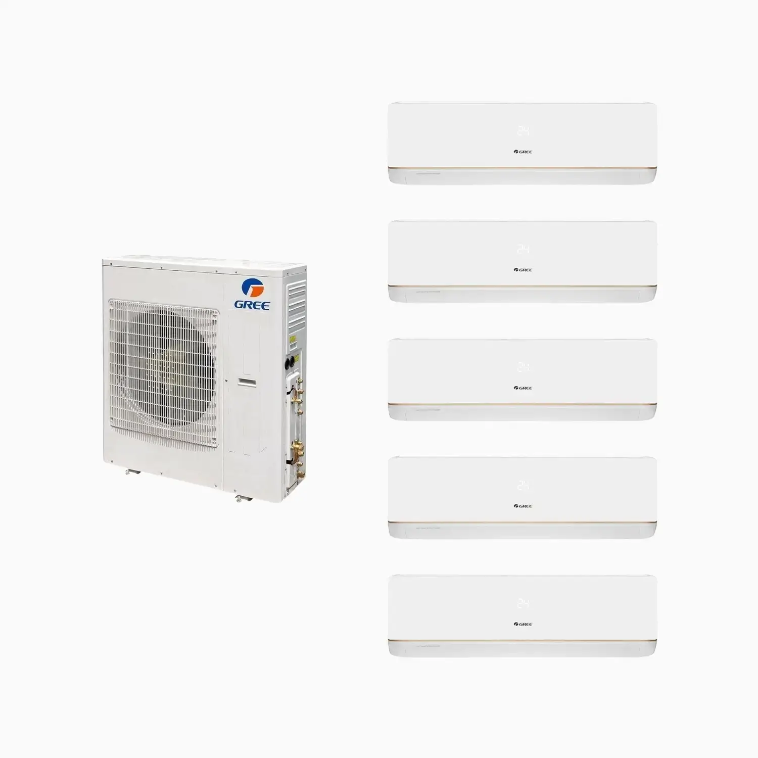 Aer condiționat multisplit Gree cinci camere - unitate externă 42000 BTU + 3 × unitate internă 7000 BTU + 2 × unitate internă 18000 BTU